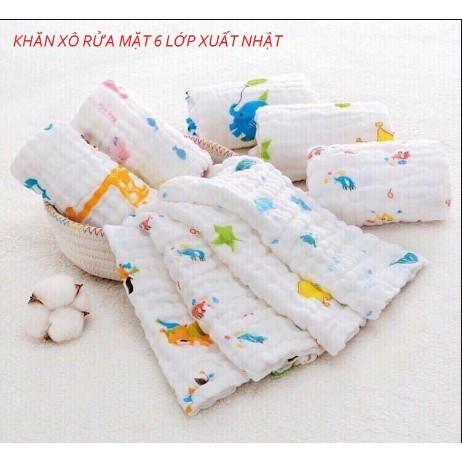 Set 5 khăn sữa xô nhăn ( Họa Tiết ) 6 lớp siêu mềm siêu thấm hút  cho bé