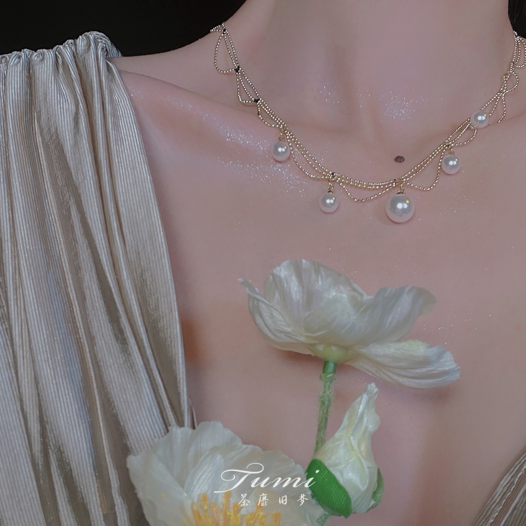 Dây Chuyền Nhiều Lớp Đính Ngọc Trai Phong Cách Công Chúa Cổ Điển Sang Trọng Dành Cho Nữ