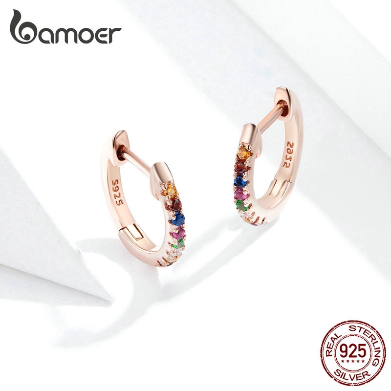 Bamoer Bông Tai bạc 925 Đính Đá Nhiều Màu Sắc Phong Cách Hàn Quốc