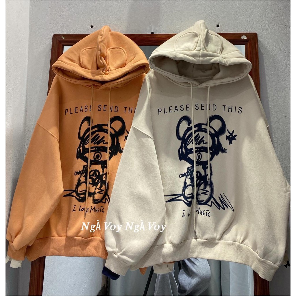Áo hoodie unisex form rộng Gấu Please send this_Áo nỉ mũ nam nữ basic,hottrend | BigBuy360 - bigbuy360.vn