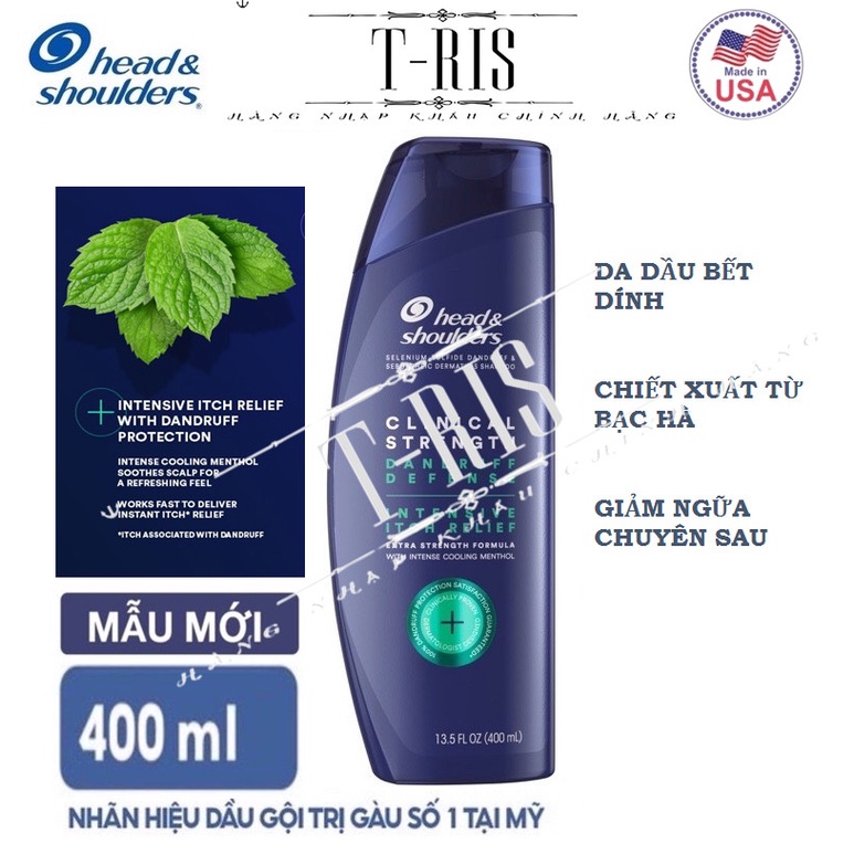 [USA] Dầu gội Head &amp; Shoulders Clinical Strength mẫu mới 400ml - HÀNG NHẬP KHẨU CHINH HÃNG MỸ (T-RIS shop - nqt11)