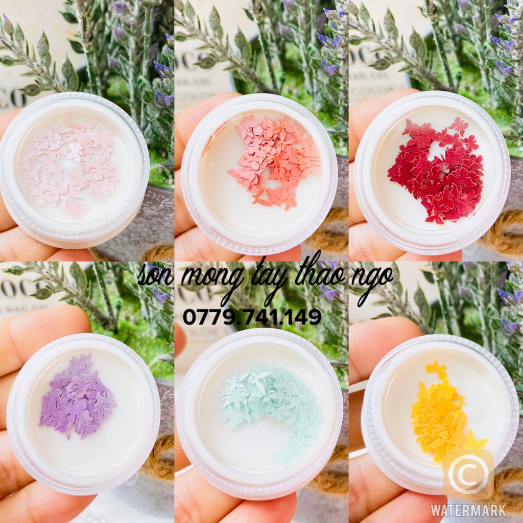 (Hàng mới về ) Hoa bướm ẩn nail , Phụ kiện bướm trang trí móng nail Charm hoa gắn móng sét 6 hủ