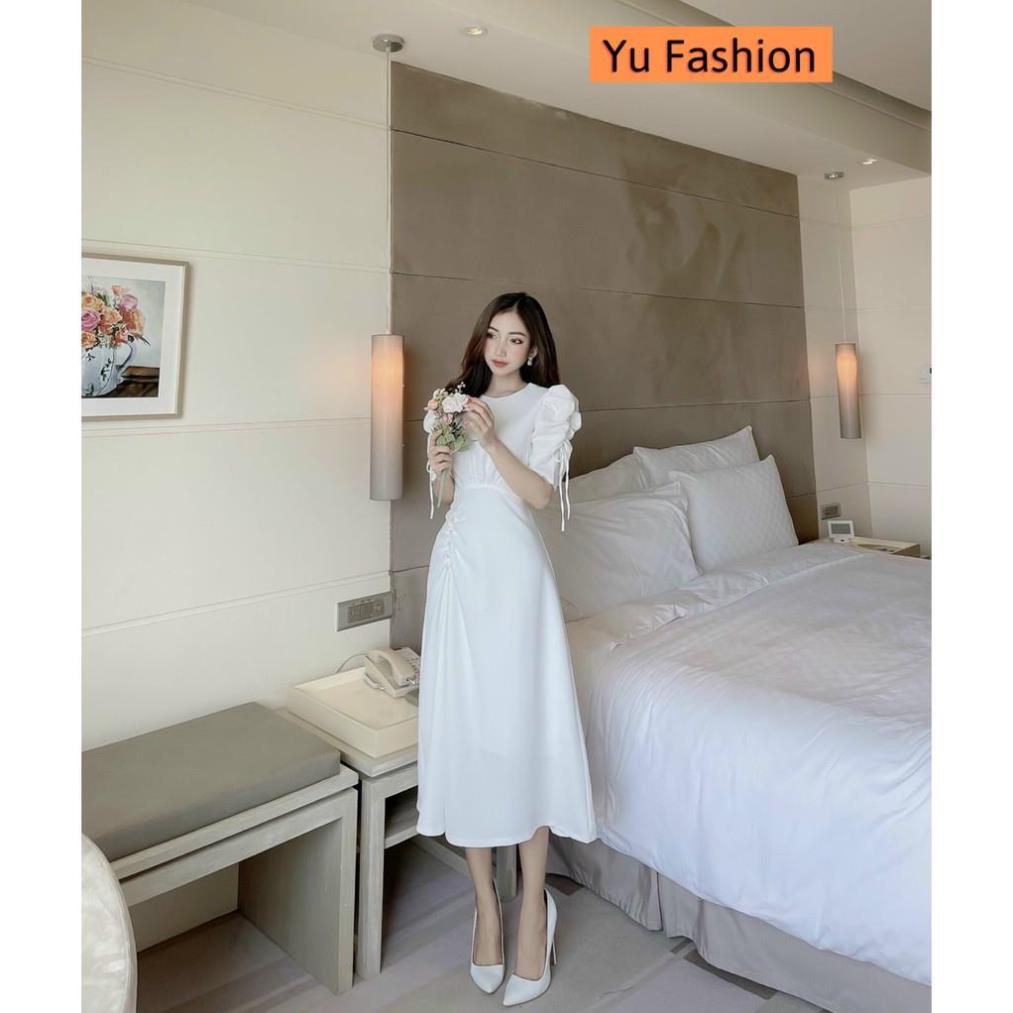 Váy dự tiệc trắng đầm dự tiệc đẹp đi ăn tiệc cưới dài dáng xòe chất liệu lụa pháp váy nữ Yu Fashion