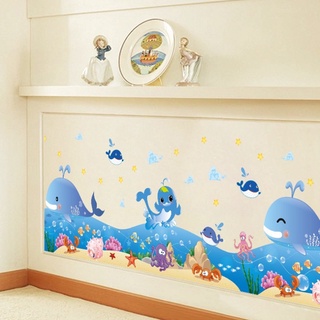 Decal Dán tường mẫu Chân tường cá heo mini