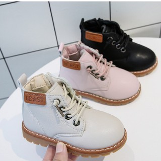Boot da trẻ em boot cao cấp Hàn Quốc da mềm có lớp lót nỉ bông