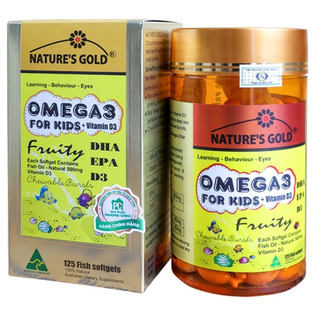 [ CHÍNH HÃNG] Viên dầu cá OMEGA 3 FOR KIDS + Vitamin D3 - NHẬP KHẨU ÚC ( lọ 125 viên dầu cá)