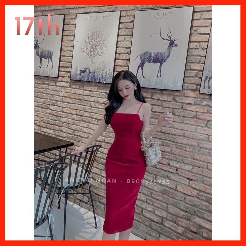 ĐẦM NHUNG 2D BODY ĐEN - ĐỎ