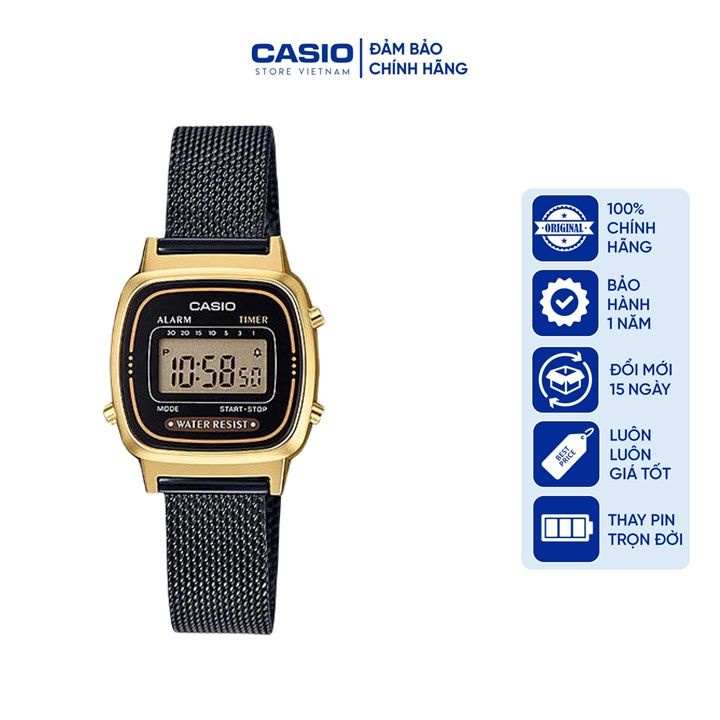 Đồng hồ Nữ Casio LA670WEMB-1, đồng hồ chính hãng, đen full dây mesh