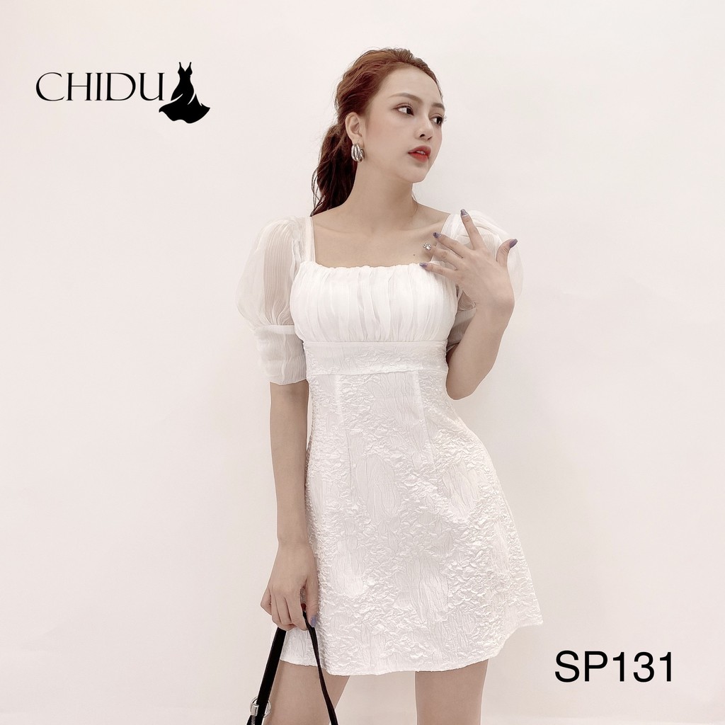 [Mã WARN60 hoàn 15% xu đơn 300k] CHIDU Váy công sở chun ngực tôn dáng, váy xoè gấm pha tơ tay bồng nữ tính SP131 | BigBuy360 - bigbuy360.vn