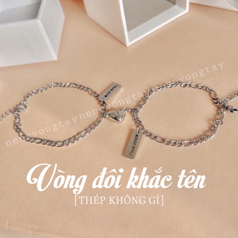 [Hàng loại 1] Vòng đôi lắc đôi khắc tên theo yêu cầu cho nam nữ [MÃ 5]