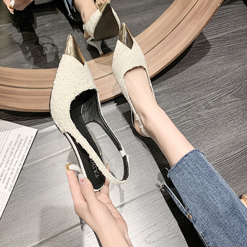 My classy Giày Cao Gót Mũi Nhọn Kim Loại Hở Lưng Quyến Rũ Thời Trang Xuân Hè 2022 Cho Nữ
