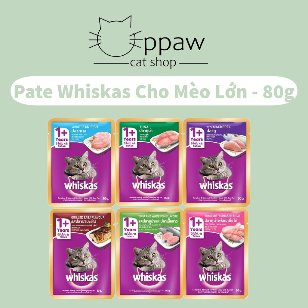 Pate Whiskas Cho Mèo Lớn 6 Vị Gói 80g - Pate Cho Mèo Trưởng Thành Trên 1 Tuổi