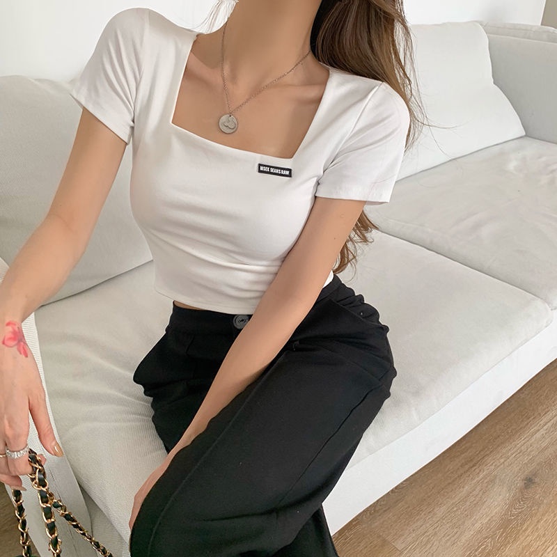 Áo Croptop Dáng Ôm Cổ Vuông Thời Trang Mùa Hè Cho Nữ