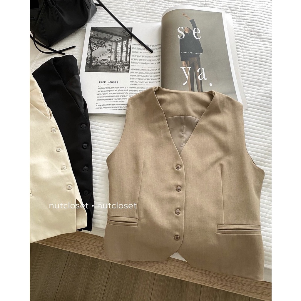 Áo Gile Nữ Phong Cách, Gile Retro Tone Màu Vintage 2 Lớp chất Liệu Đũi March.Clothes | BigBuy360 - bigbuy360.vn