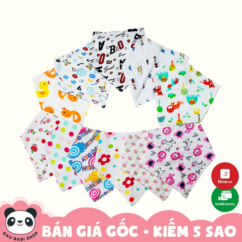 Khăn yếm tam giác 2 lớp cotton có cúc bấm cho bé