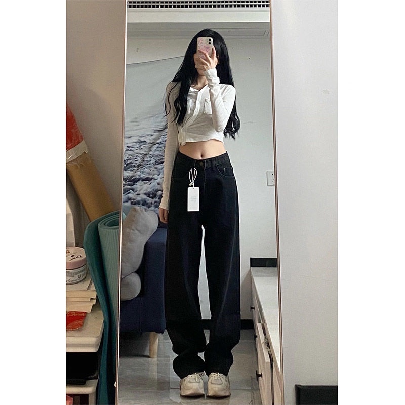 Quần jean nam nữ màu xanh than dáng Unisex ống suông rộng lưng cao phong cách Ulzzang basic chất liệu co dãn loại 1 | BigBuy360 - bigbuy360.vn