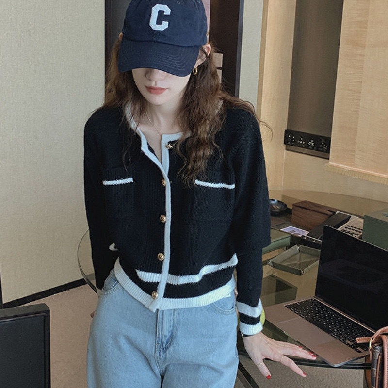 Áo Khoác Len Tay Dài Màu Sắc Tương Phản Phong Cách Hàn Quốc Dành Cho Nữ