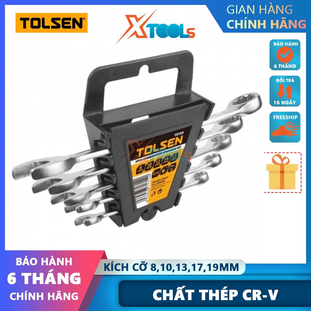 Bộ cờ lê vòng miệng TOLSEN, sử dụng chất liệu thép CR-V, giữ và xoay các đai ốc, bu lông, chốt [CHÍNH HÃNG][XTOOLS]