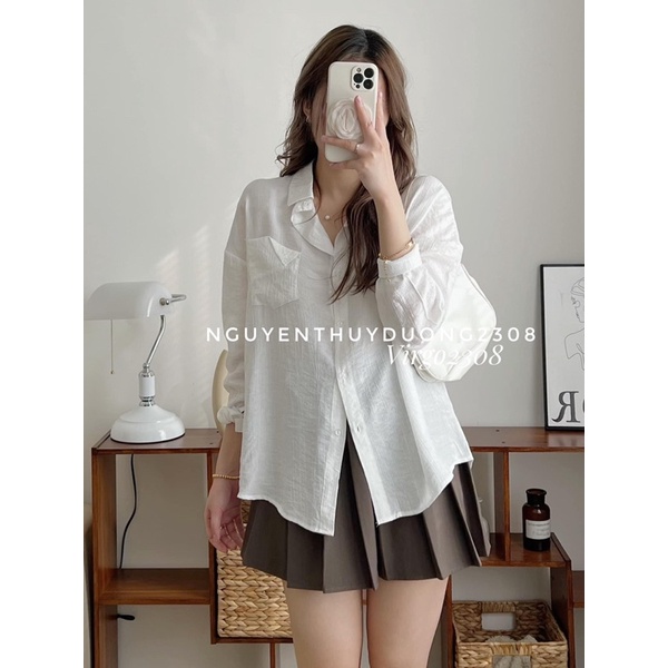 [HÀNG SẴN]ÁO SƠMI LỤA TĂM TÚI NGỰC CÀI CÚC “SALI TOP”