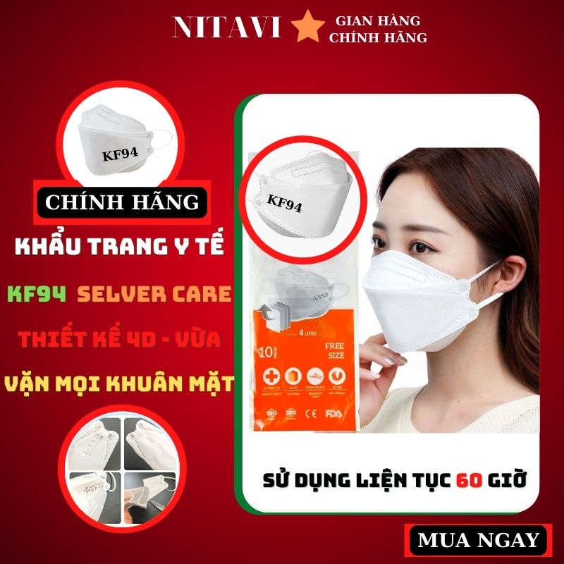 Khẩu Trang KF94 y tế 4D SELVER CARE Màu Trắng chống bụi mịn kháng khuẩn hàng cao cấp