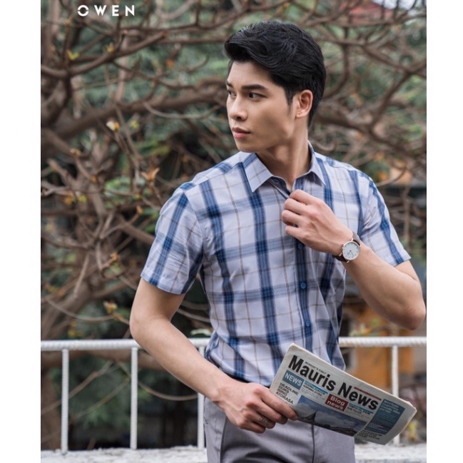 OWEN - Áo Sơ mi ngắn tay Owen Regular fit chất bạc hà kẻ ca rô xanh trắng 220406