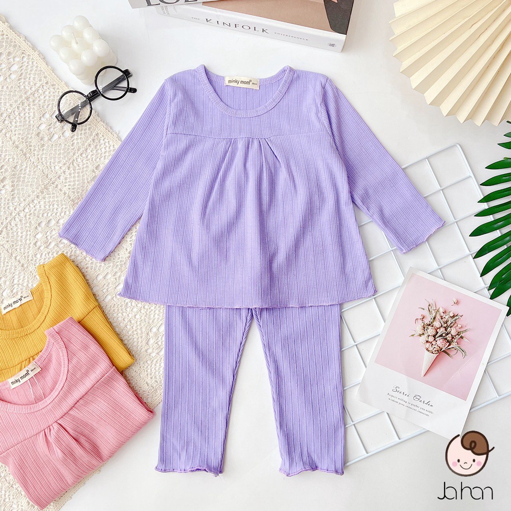 [Bé 7-19kg] Bộ dài tay gân tăm thun tăm cho bé gái Minky Mom từ 7-19kg