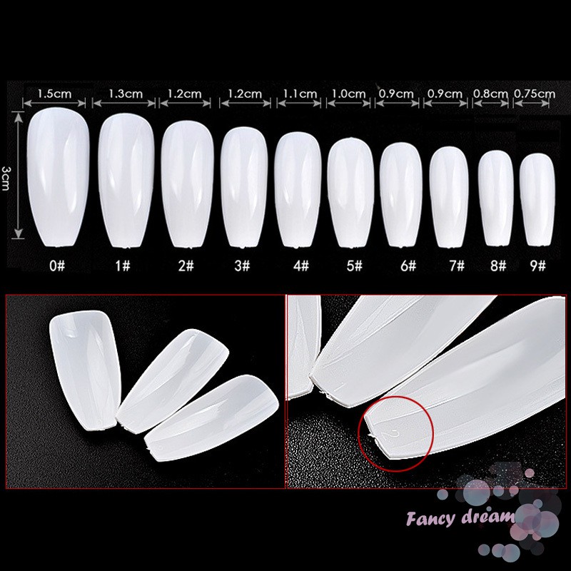 Set 100/500 đầu móng tay giả dài hình quan tài