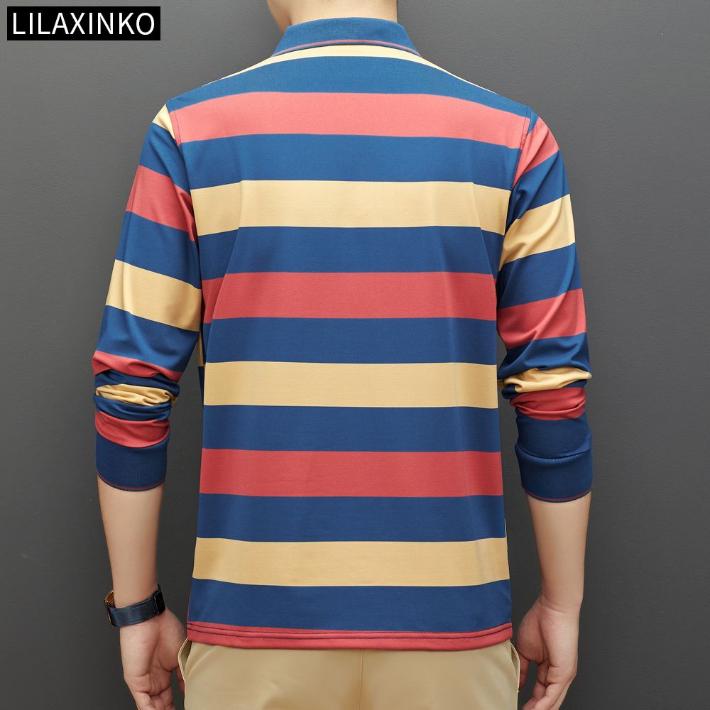 Áo Thun Polo Tay Dài Kẻ Sọc 2 Màu Thời Trang Thu Đông Cho Nam
