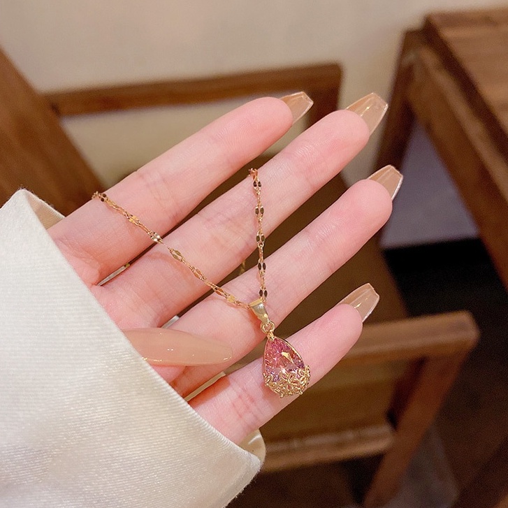 Dây Chuyền Thép Titan Đính Đá Zircon Lớn Siêu Lấp Lánh Tinh Tế Lu