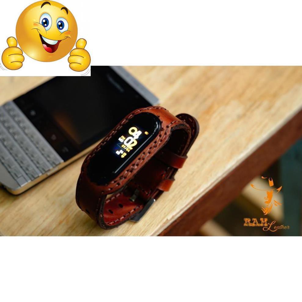 DÂY MIBAND 4 / MIBAND 3 DA BÒ NÂU ĐỎ - RAM Leather cực kỳ sang trọng .