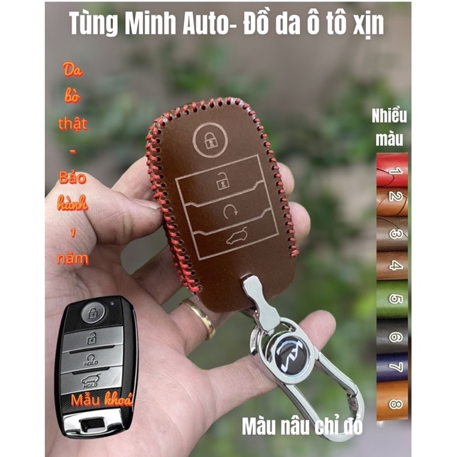Bao Da Chìa Khoá Ô tô KIA Seltos 2021 Kia Sonet 2022Da Bò 100%,4 nút bấm , da thật xịn xò