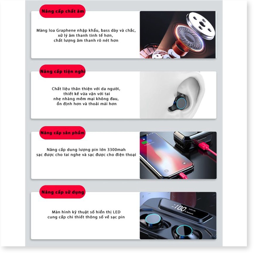 🆕 Tai nghe Bluetooth G02-TWS tích hợp pin dự phòng 3300mah