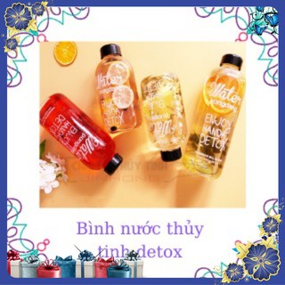 Bình Nước Thủy Tinh Detox Đẹp Water Pongdang Trong Suốt 600ml