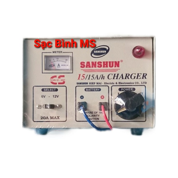 Sạc bình ắc quy 6V-12V Sanshun 15A dùng cho ắc quy 60Ampe trở xuống