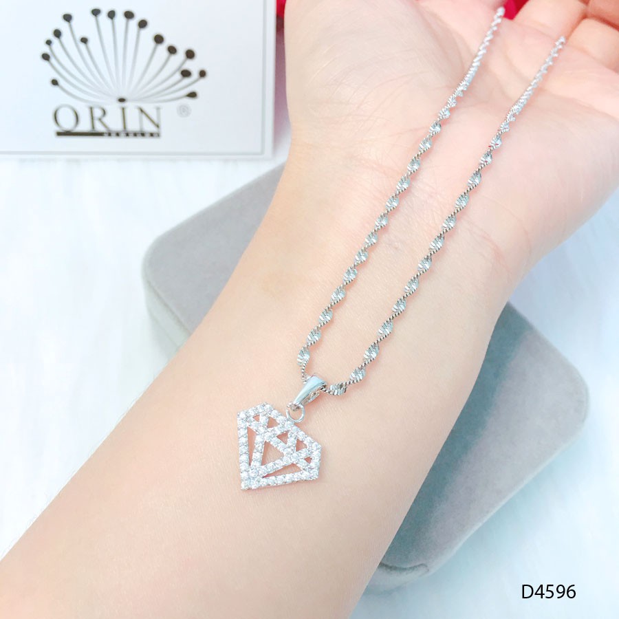 Dây chuyền bạc, dây xoắn mặt hình kim cương thiết kế cao cấp Orin D4596