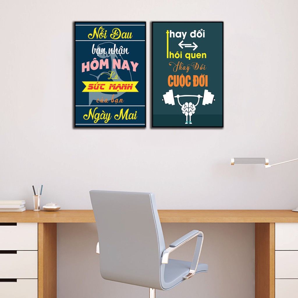 Bộ Tranh động lực treo tường , tranh văn phòng, slogan bằng gỗ MDF