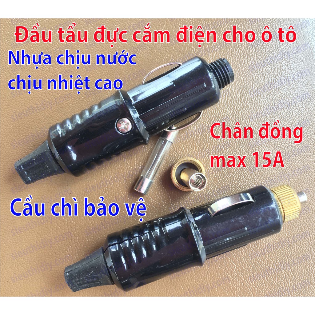 Tẩu sạc đực cắm điện cho ô tô, chịu tải 15A