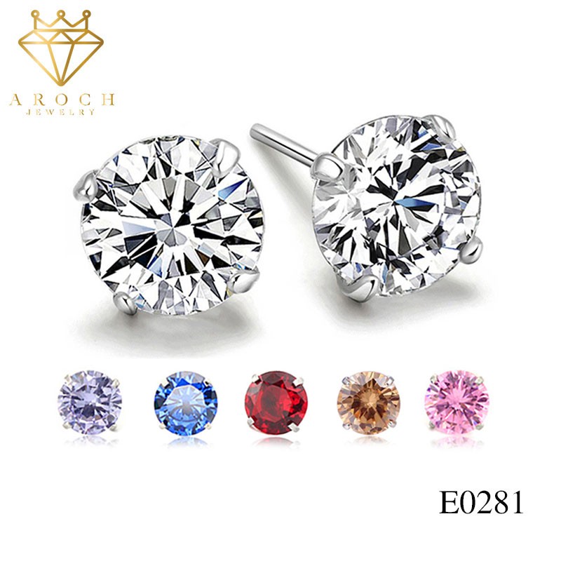 Khuyên tai bạc Ý s925 mặt đá Zircon nhiều màu E0281 - AROCH Jewelry