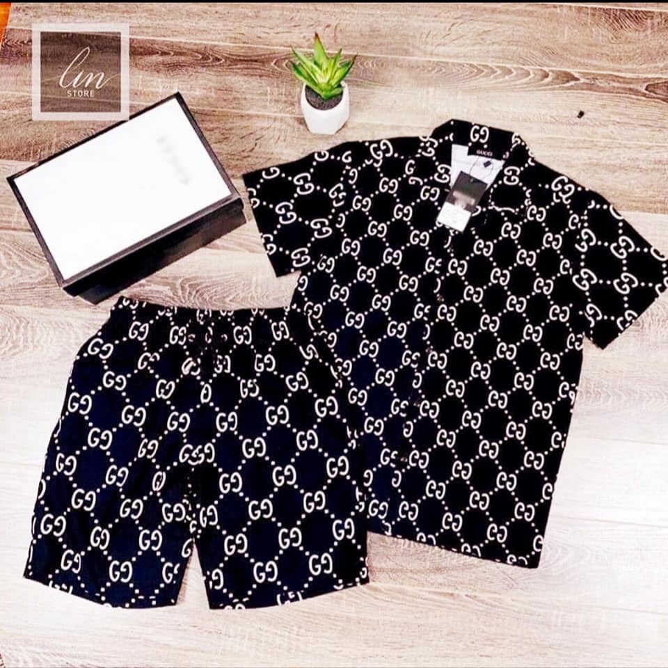 Hot Trend 2020 Bộ Hè Nam,Đồ Bộ Nam LV Hoa Nhỏ Chất Xịn Cao Cấp Có Size K9