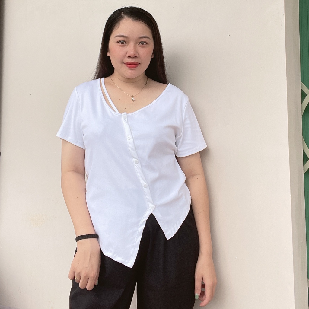Áo Thun Kiểu Bigsize Nút Xéo Lên Phom Dễ Thương Che Bụng Cực Tốt MÃ A35