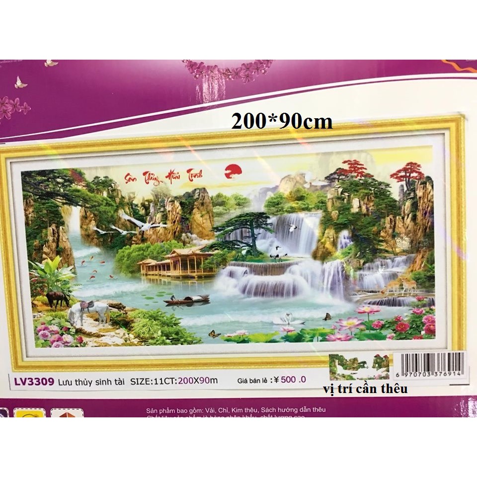 tranh thêu chữ thập phong cảnh 3D sơn thủy hữu tình tuyệt đẹp LV3309 200*90cm