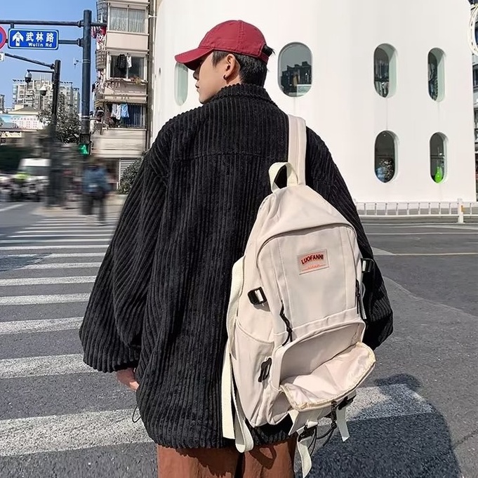 Áo Khoác Cổ Đứng Nhiều Túi Màu Trơn Phối Khóa Kéo Phong Cách Đường Phố Hàn Quốc Cá Tính Cho Nam