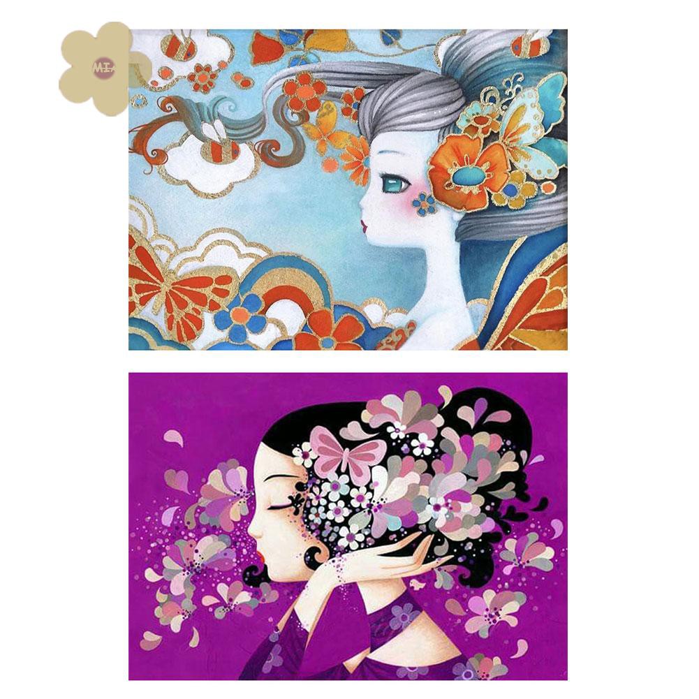 MIAON Diamond Painting Kit Geisha Girl Profile Full Round Rhinestone Wall Picture bts