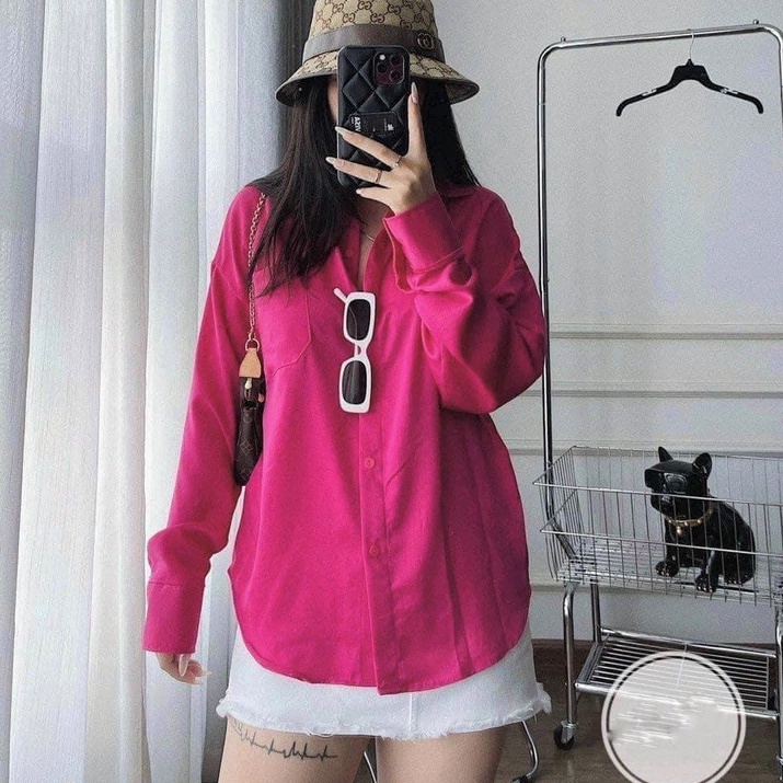 Áo sơ mi nữ dài tay túi ngực vintage form rộng vải đũi cao cấp Shynstores