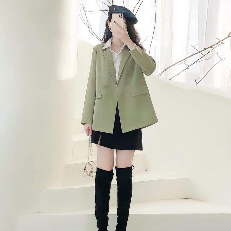 Áo vest blazer nữ 2 lớp dài tay màu xanh bơ hot trend Hàn Quốc khoác ngoài đẹp Rubyshop94