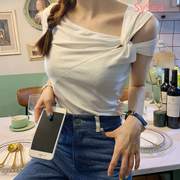 Áo Thun Màu Trơn Thắt Nút Thời Trang Mùa Hè Xinh Xắn Cho Nữ