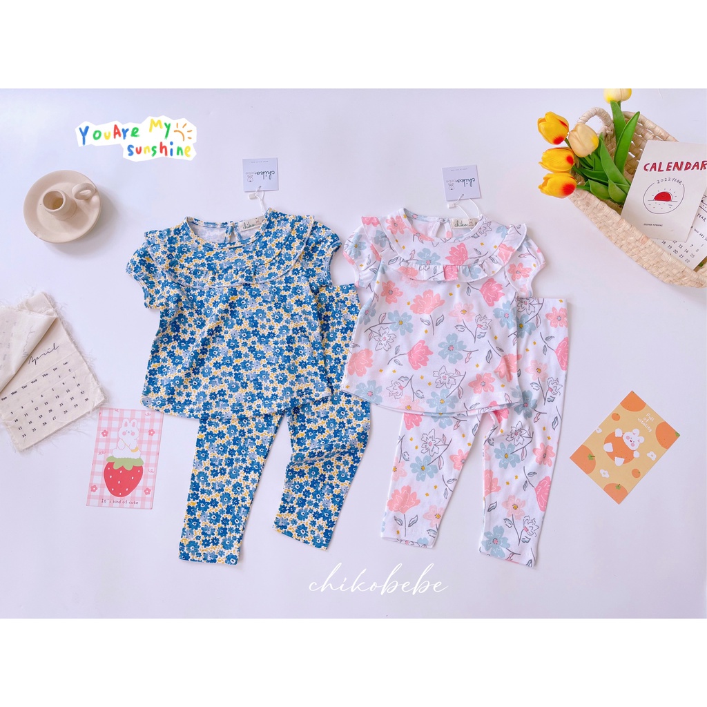 Set bộ thun dài tay ngắn Chikobebe phối cổ bèo họa tiết đáng yêu cho bé gái bảng 1