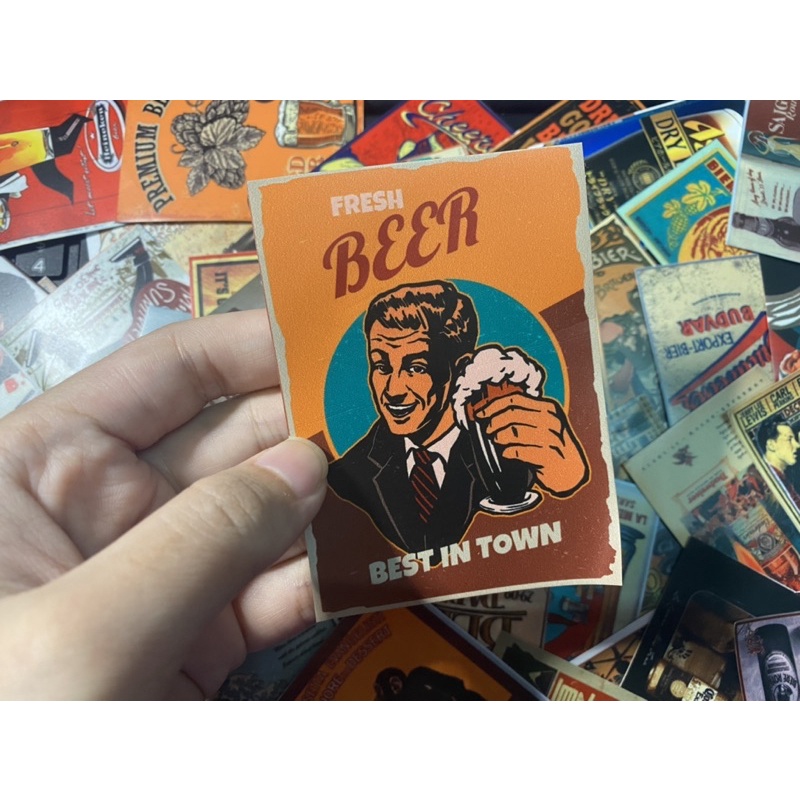 Set 50 sticker chống thấm nước chủ đề bia bọt trang trí hàng quán xe cộ vali laptop nón bảo hiểm