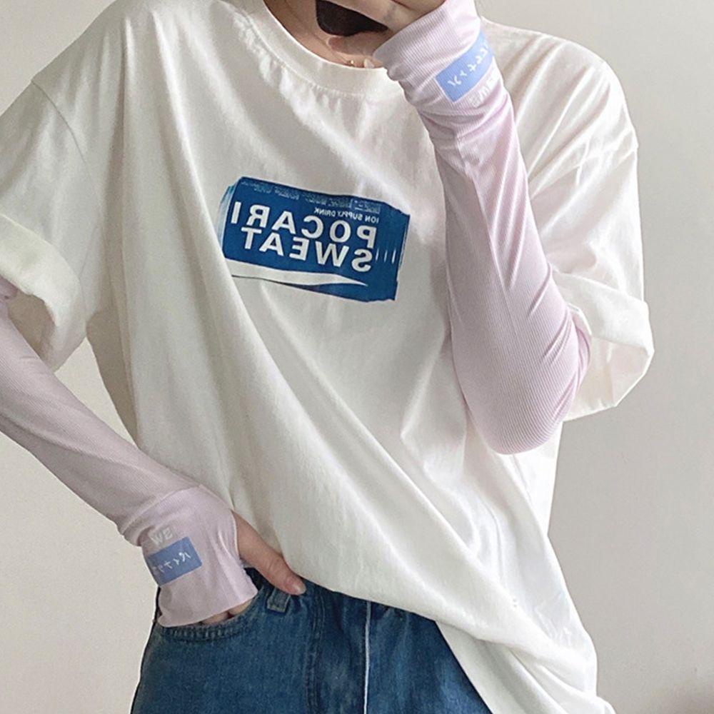 Găng Cánh Tay Chống Nắng Thoáng Khí Mềm Mại In Chữ Cho Nữ