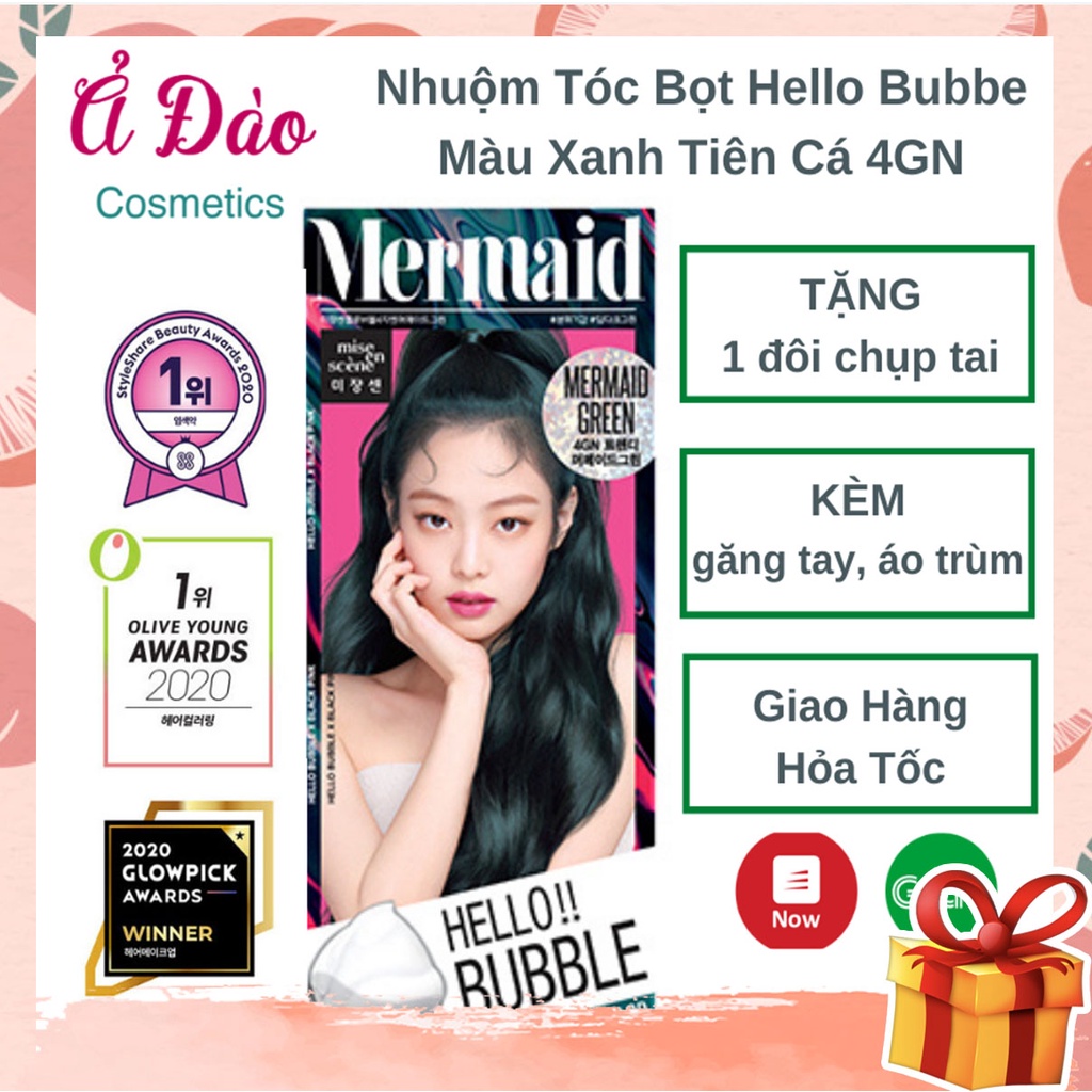 Thuốc nhuộm tóc BlackPink màu xanh rêu Mermaid 4GN / Thuốc Nhuộm Tóc Tại Nhà Dạng Bọt Hello Bubble 4GN